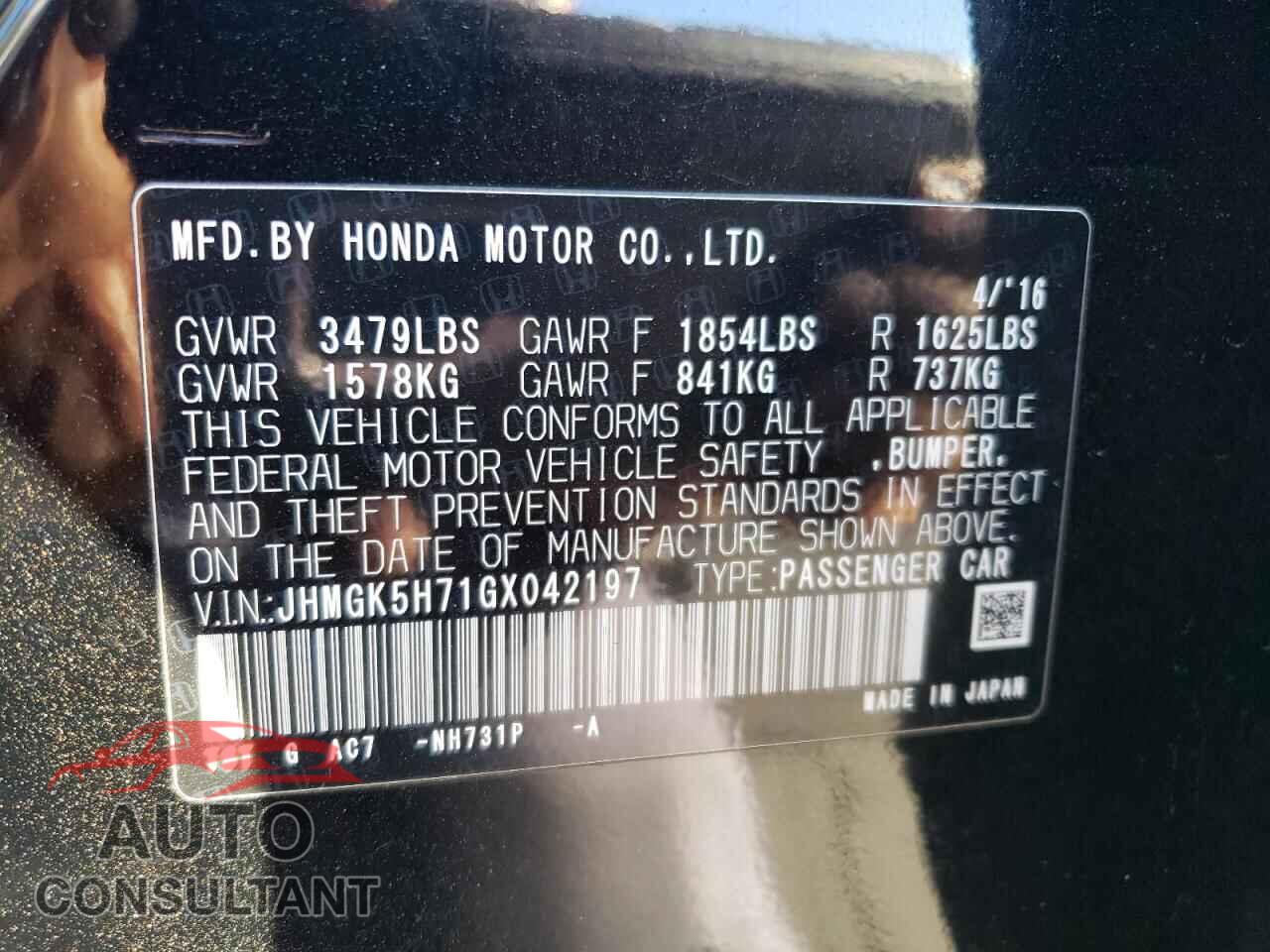 HONDA FIT 2016 - JHMGK5H71GX042197