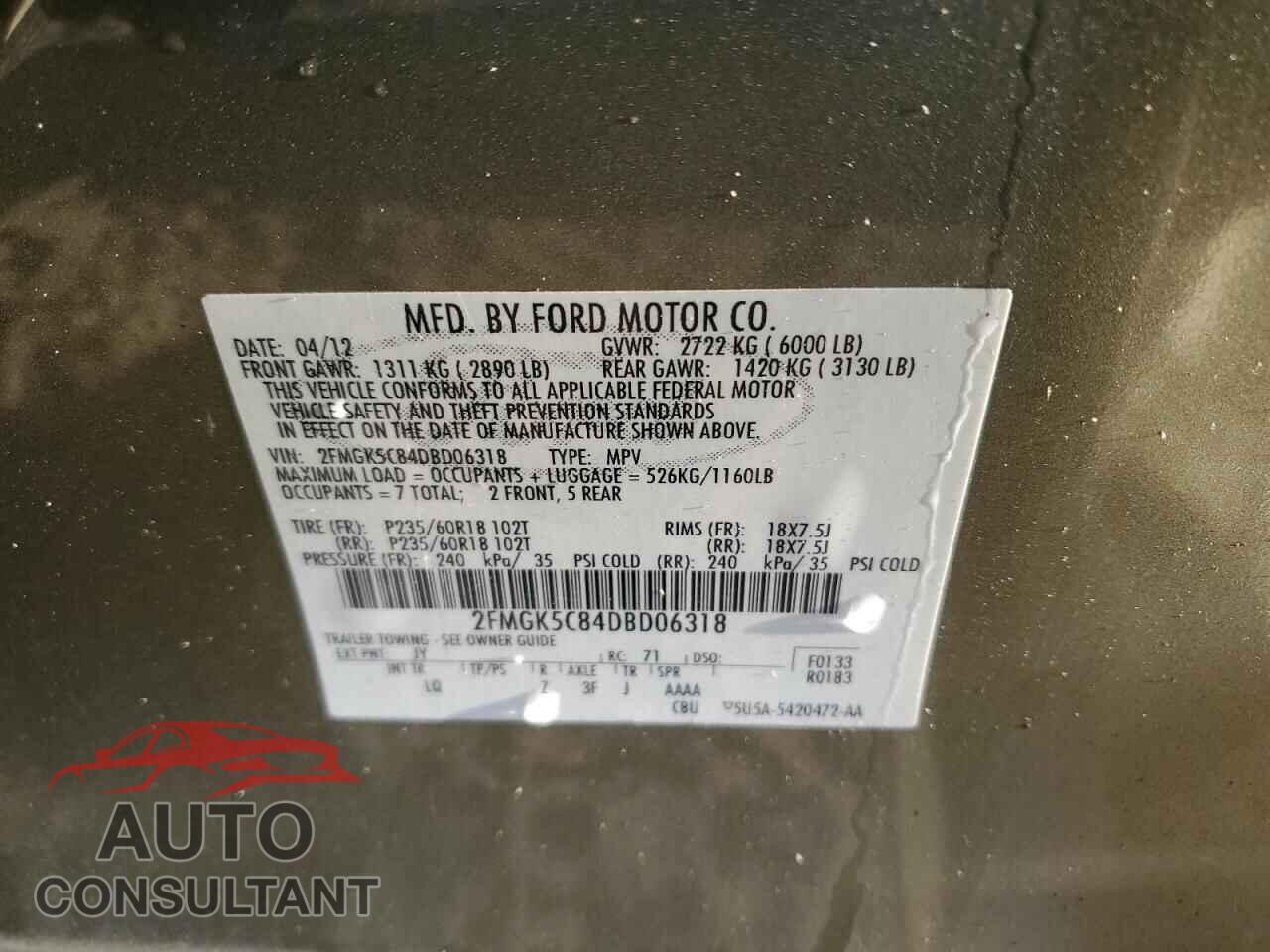 FORD FLEX 2013 - 2FMGK5C84DBD06318