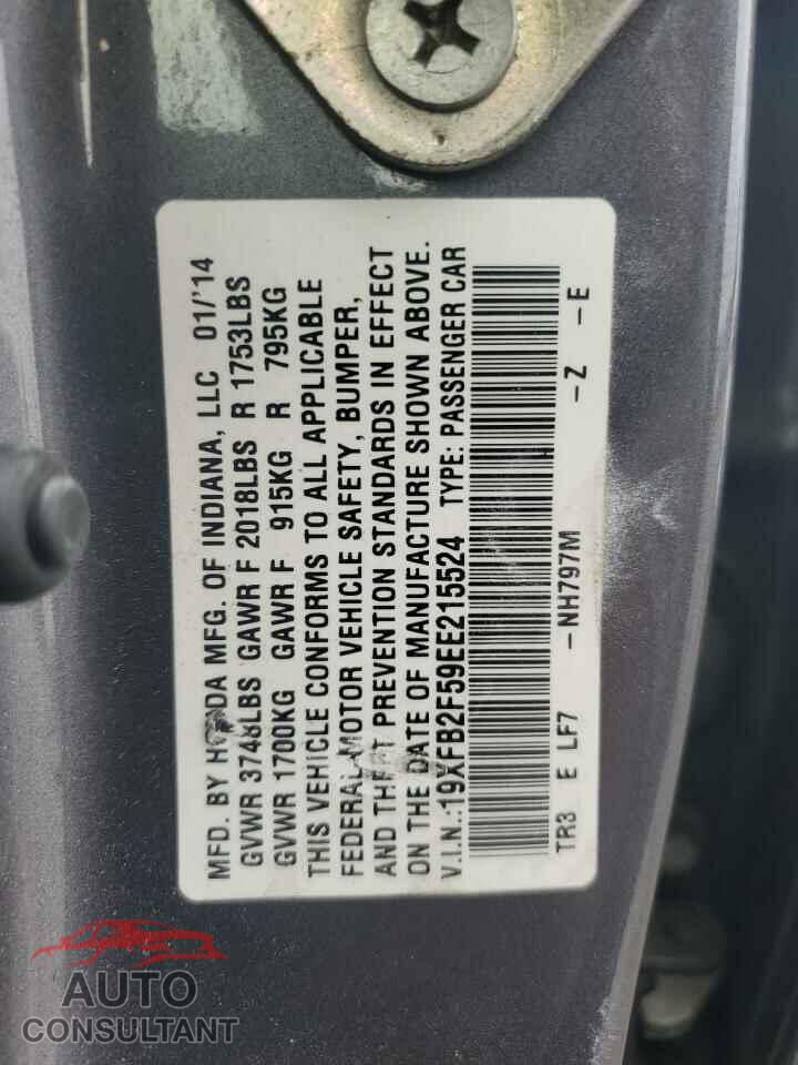 HONDA CIVIC 2014 - 19XFB2F59EE215524