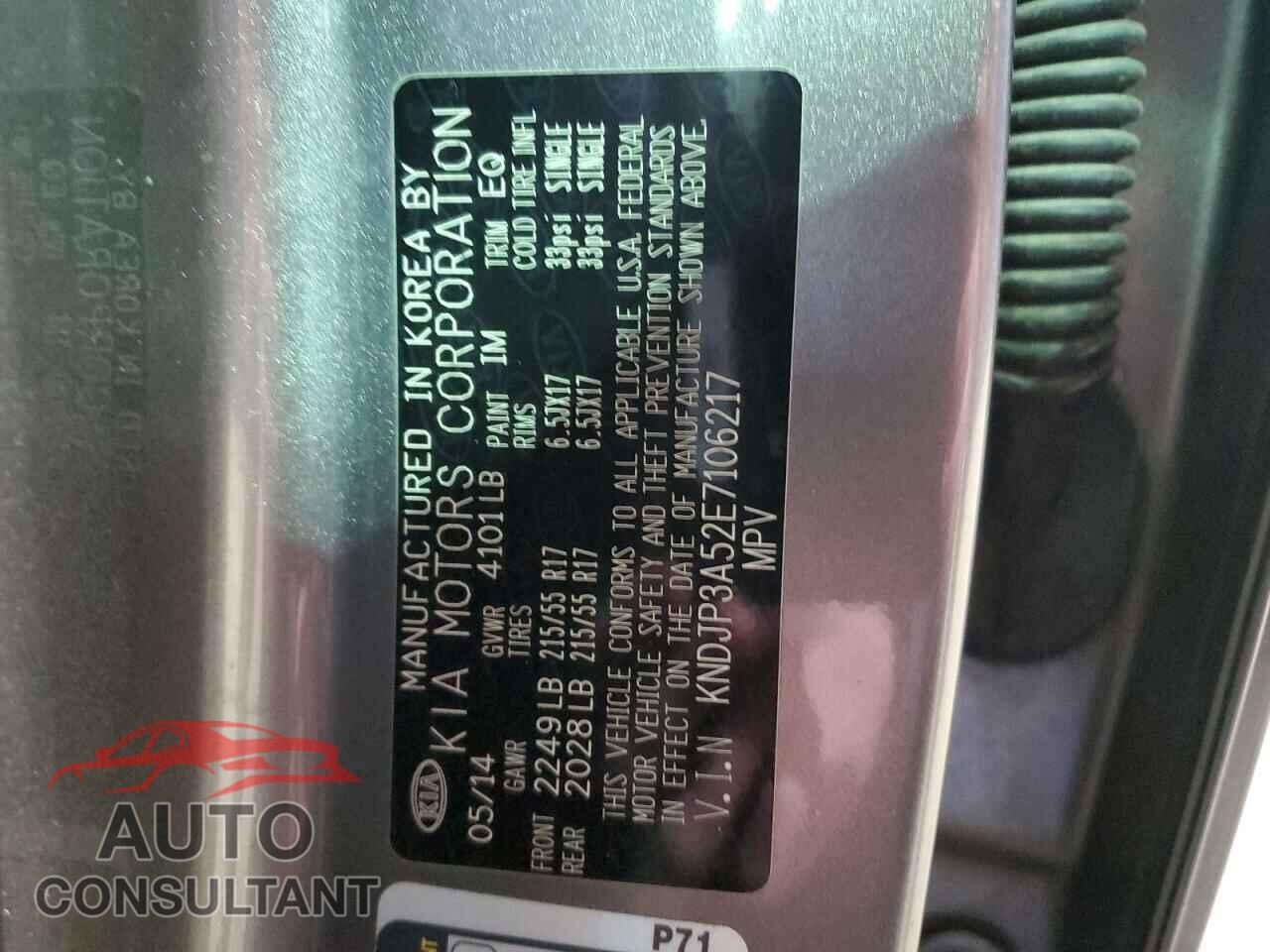 KIA SOUL 2014 - KNDJP3A52E7106217