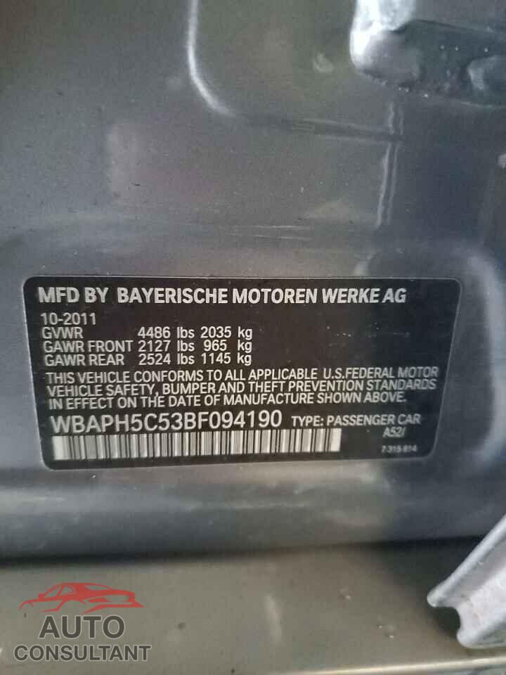 BMW 3 SERIES 2011 - WBAPH5C53BF094190