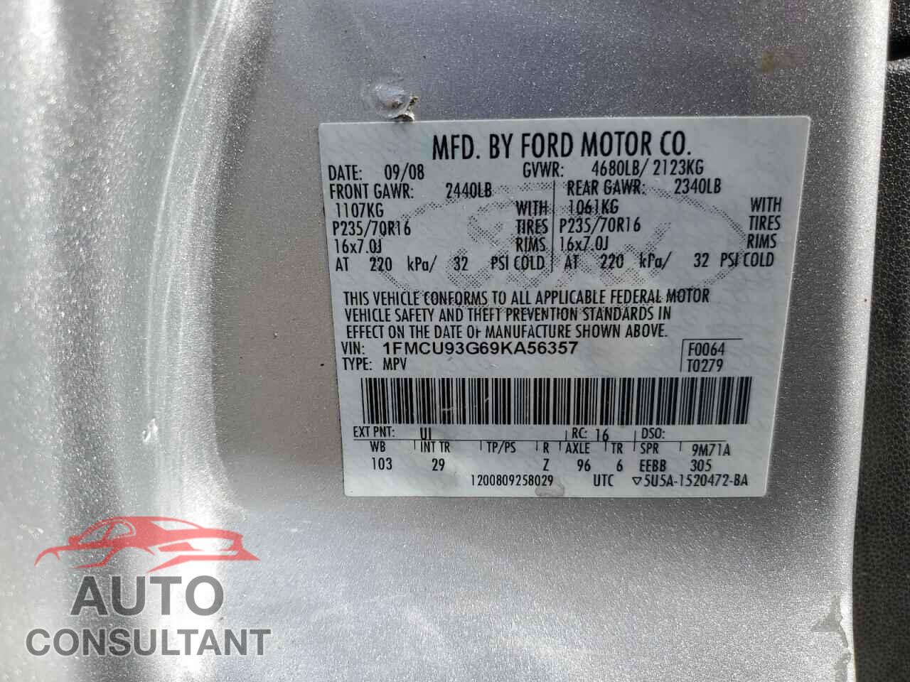 FORD ESCAPE 2009 - 1FMCU93G69KA56357