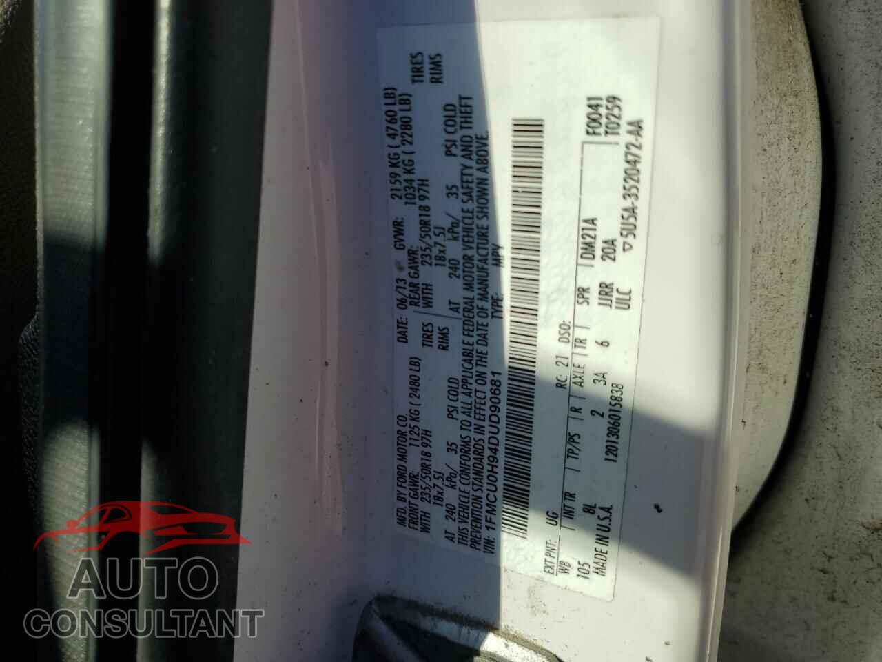 FORD ESCAPE 2013 - 1FMCU0H94DUD90681
