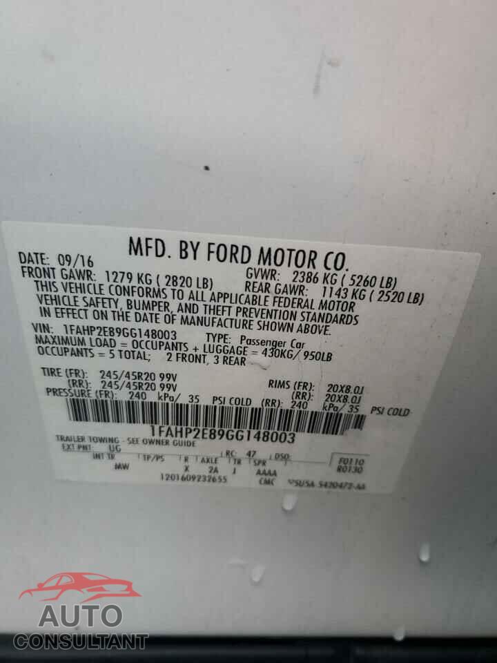 FORD TAURUS 2016 - 1FAHP2E89GG148003