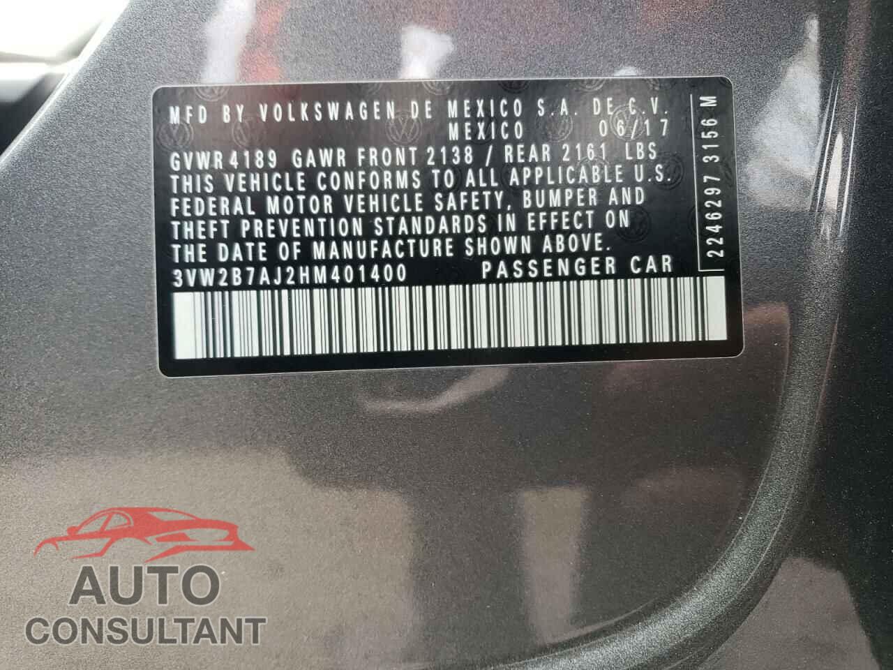 VOLKSWAGEN JETTA 2017 - 3VW2B7AJ2HM401400