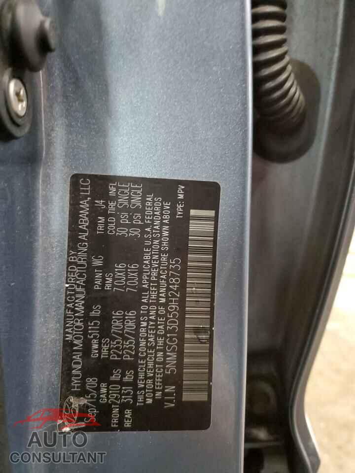 HYUNDAI SANTA FE 2009 - 5NMSG13D59H248735