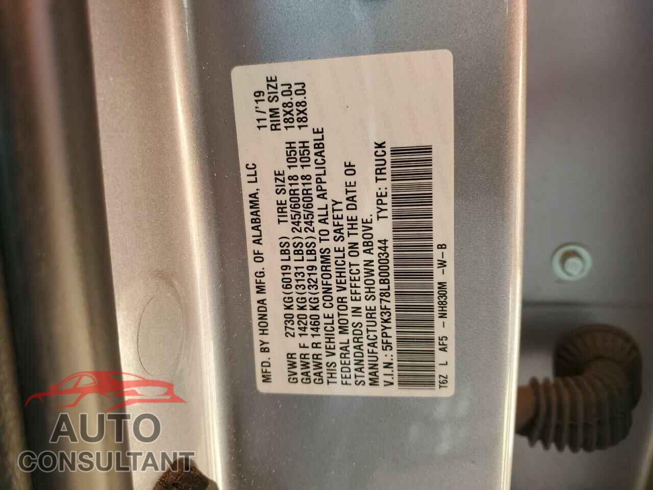 HONDA RIDGELINE 2020 - 5FPYK3F78LB000344