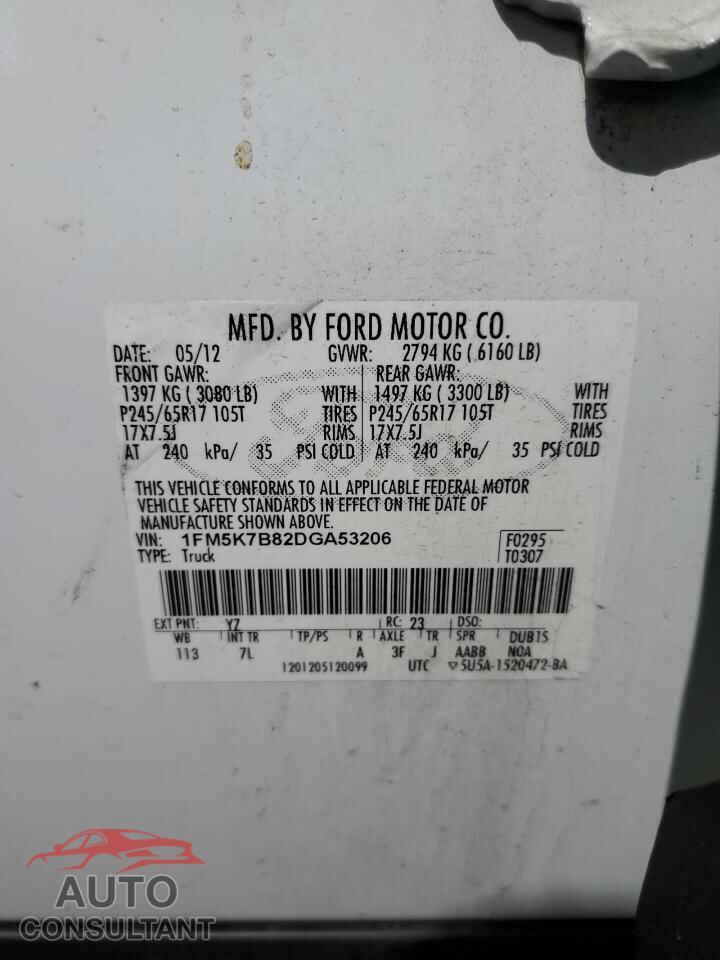 FORD EXPLORER 2013 - 1FM5K7B82DGA53206
