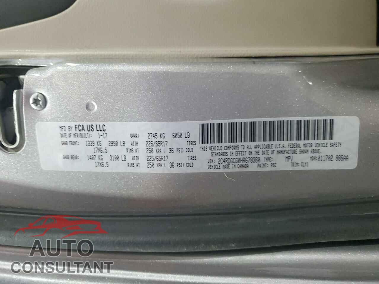DODGE CARAVAN 2017 - 2C4RDGCG0HR678360