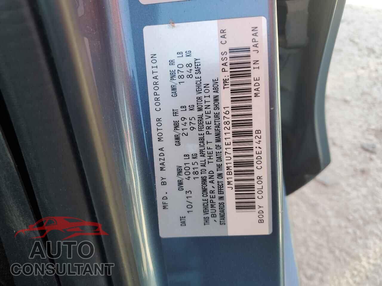 MAZDA 3 2014 - JM1BM1U71E1128761