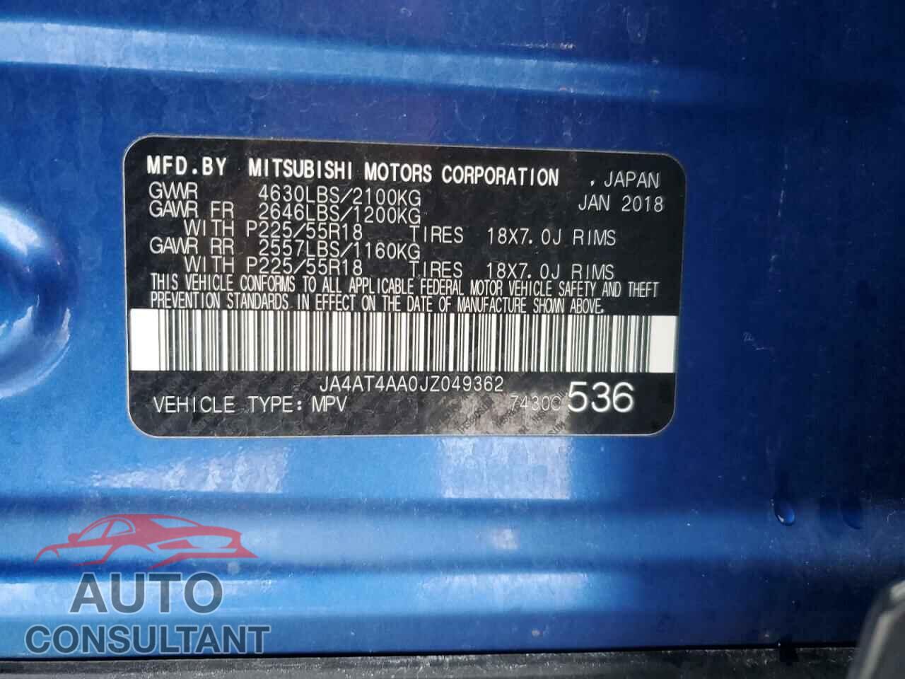 MITSUBISHI ECLIPSE 2018 - JA4AT4AA0JZ049362