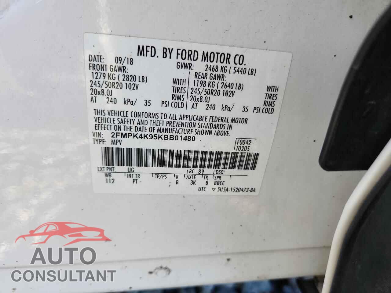 FORD EDGE 2019 - 2FMPK4K95KBB01480