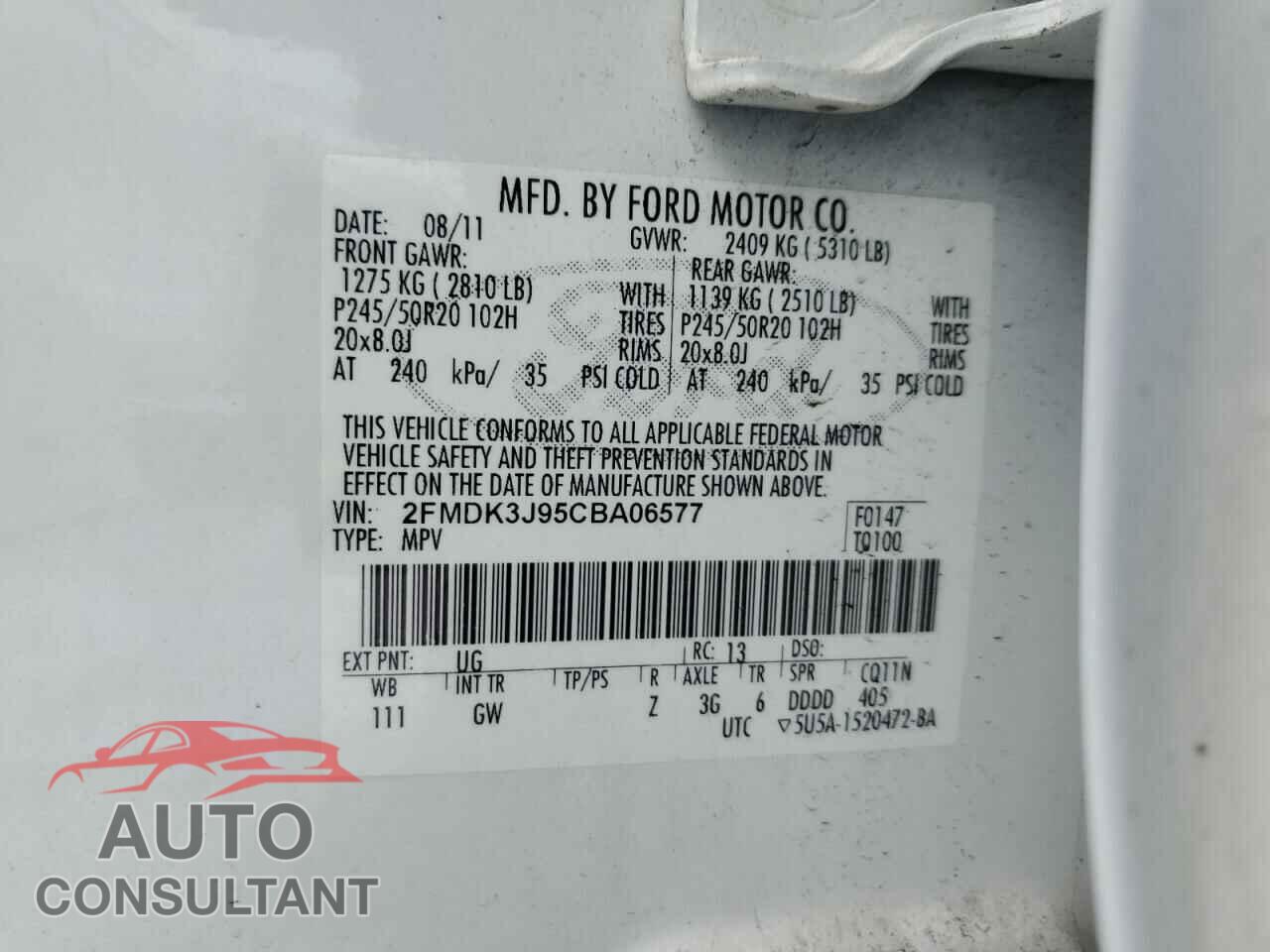FORD EDGE 2012 - 2FMDK3J95CBA06577