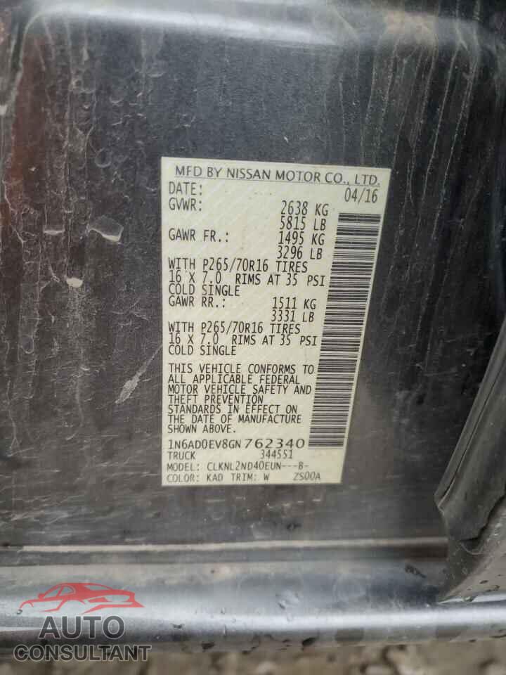 NISSAN FRONTIER 2016 - 1N6AD0EV8GN762340