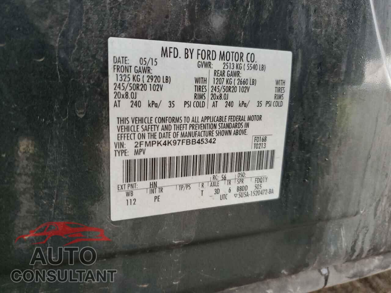 FORD EDGE 2015 - 2FMPK4K97FBB45342
