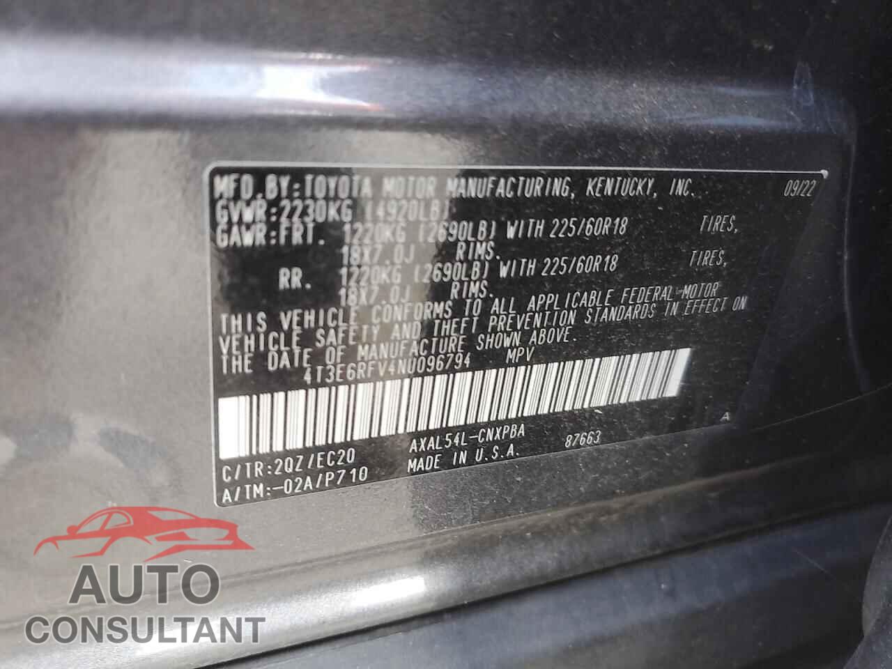 TOYOTA RAV4 2022 - 4T3E6RFV4NU096794