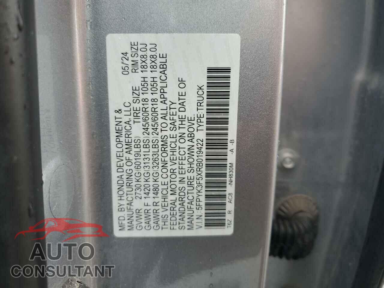 HONDA RIDGELINE 2024 - 5FPYK3F5XRB019422