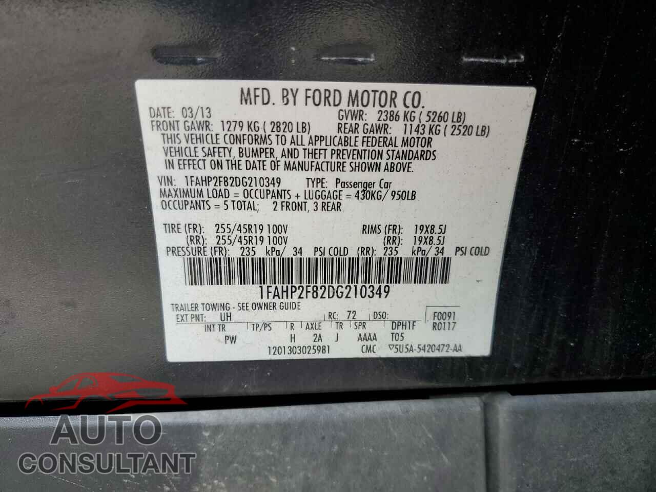 FORD TAURUS 2013 - 1FAHP2F82DG210349