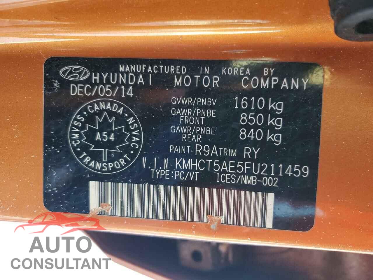 HYUNDAI ACCENT 2015 - KMHCT5AE5FU211459