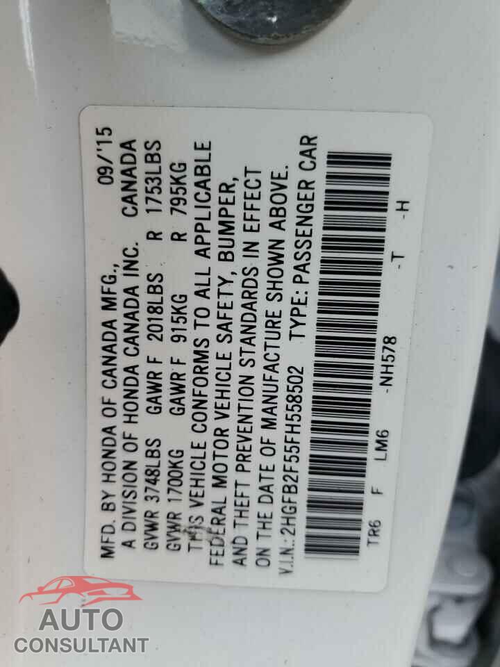 HONDA CIVIC 2015 - 2HGFB2F55FH558502