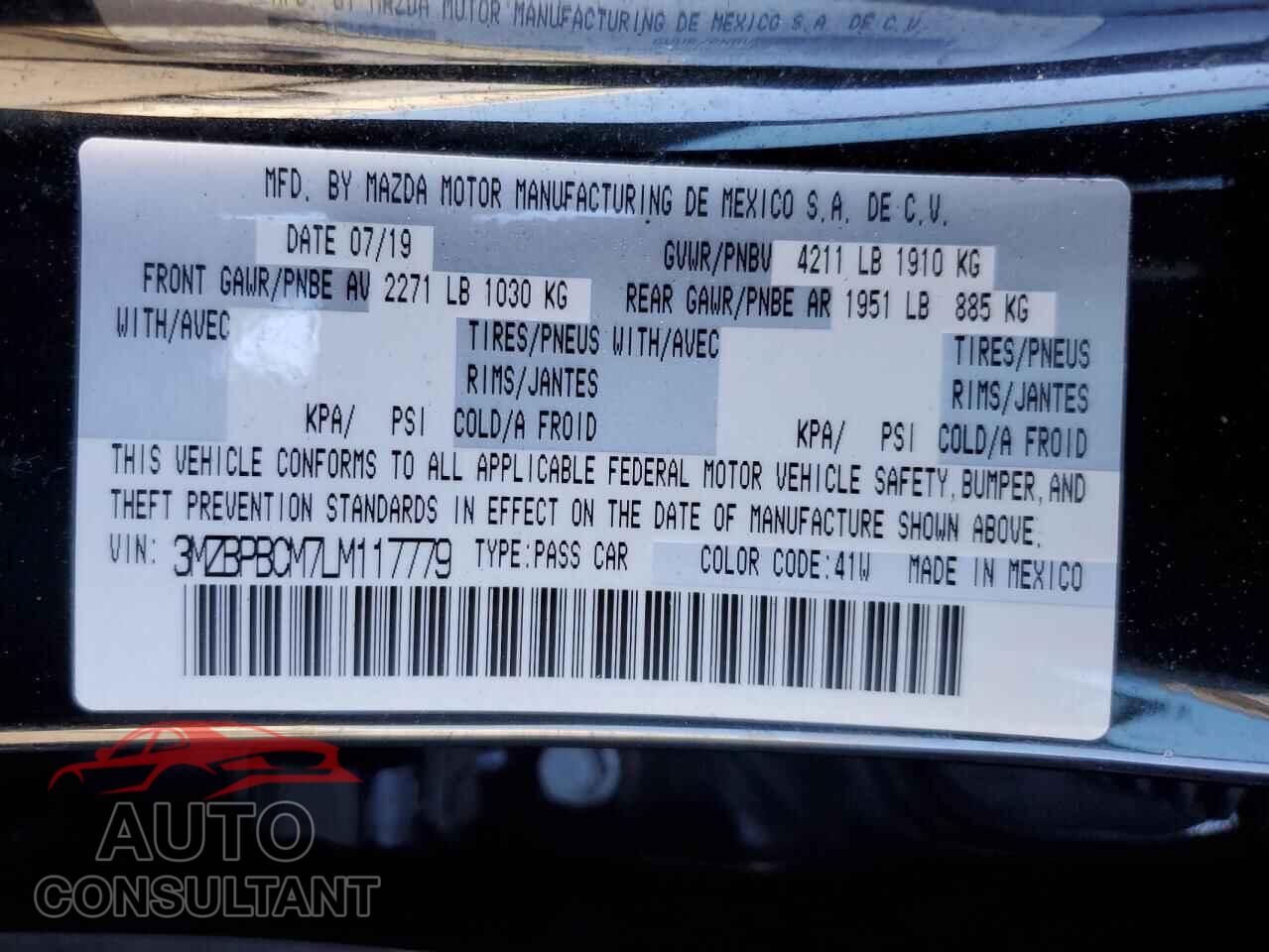 MAZDA 3 2020 - 3MZBPBCM7LM117779