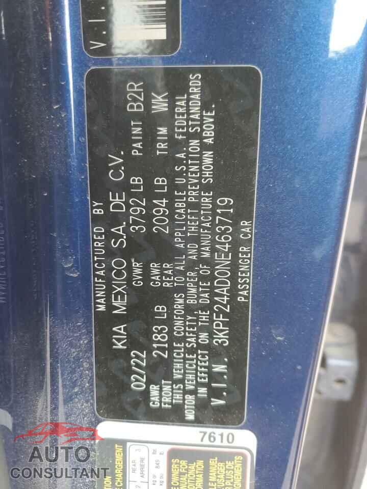 KIA FORTE 2022 - 3KPF24AD0NE463719