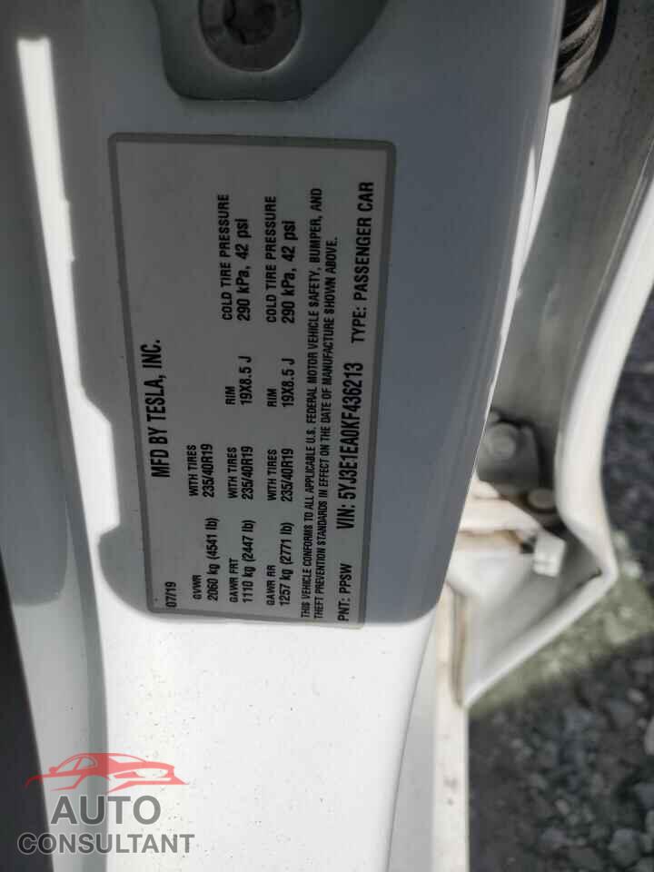 TESLA MODEL 3 2019 - 5YJ3E1EA0KF436213