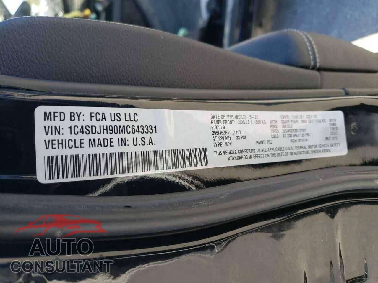 DODGE DURANGO 2021 - 1C4SDJH90MC643331