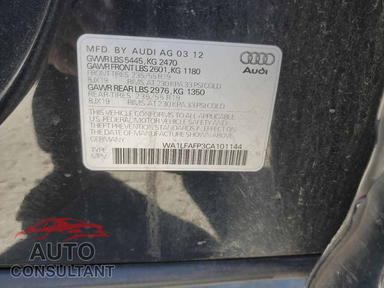AUDI Q5 2012 - WA1LFAFP3CA101144