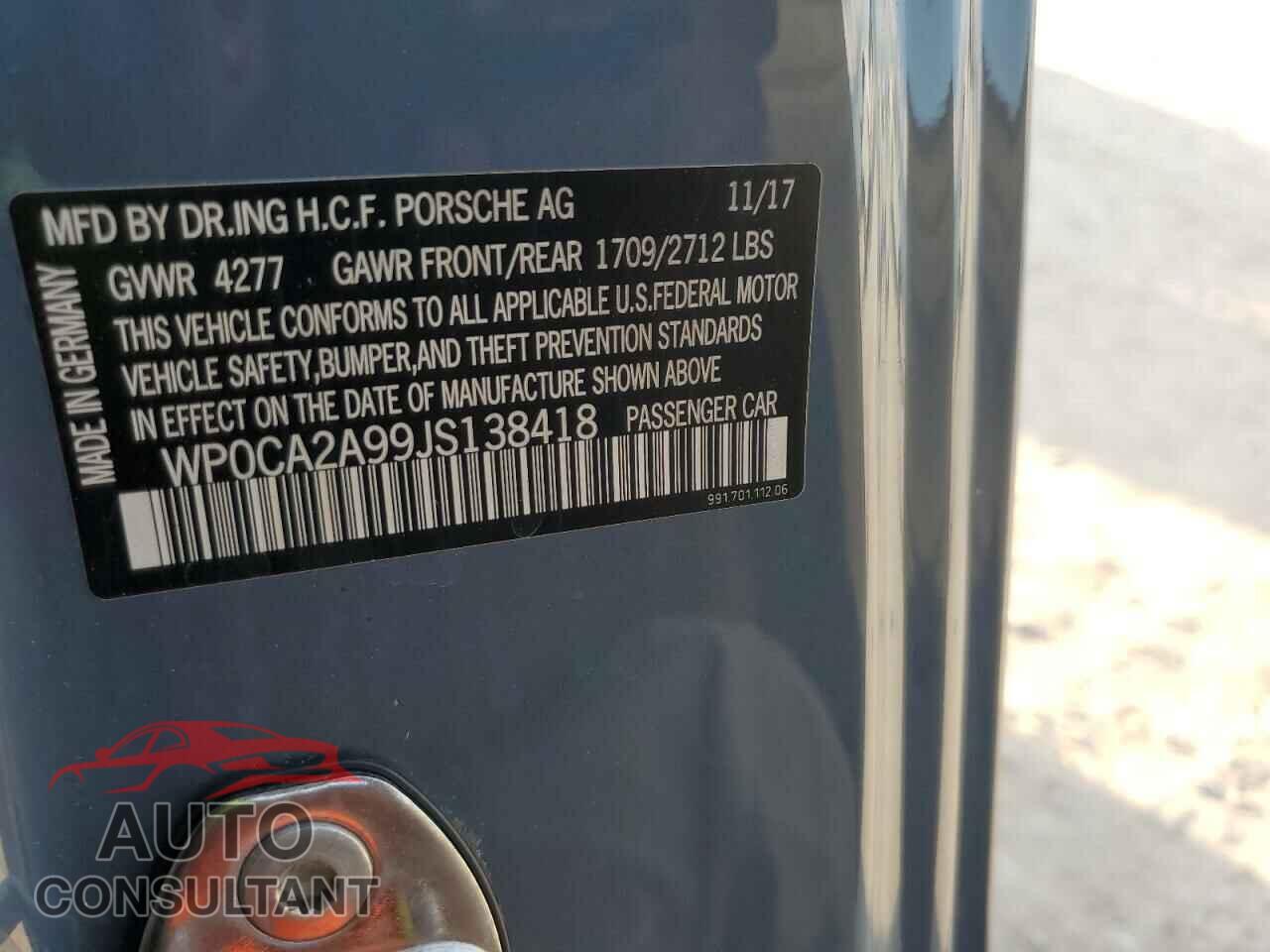 PORSCHE 911 2018 - WP0CA2A99JS138418