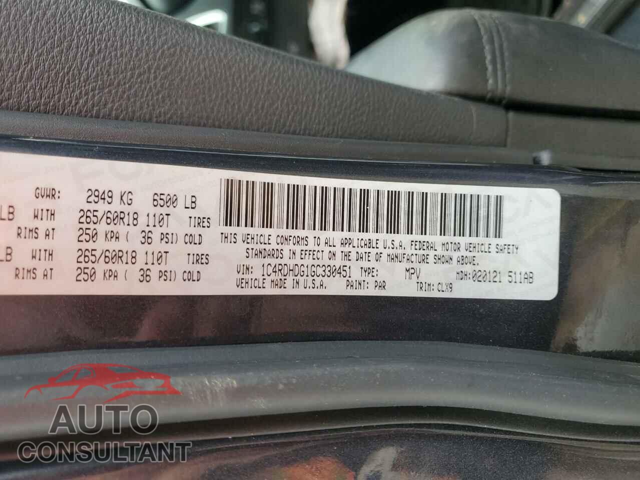 DODGE DURANGO 2016 - 1C4RDHDG1GC330451