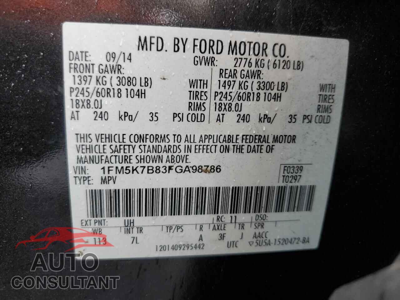 FORD EXPLORER 2015 - 1FM5K7B83FGA98786