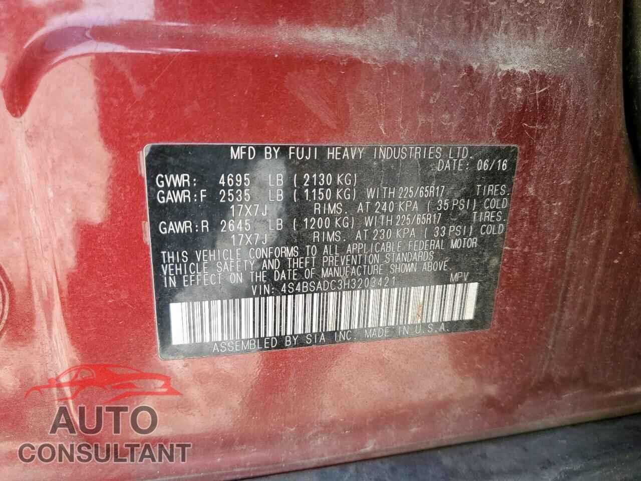 SUBARU OUTBACK 2017 - 4S4BSADC3H3203421