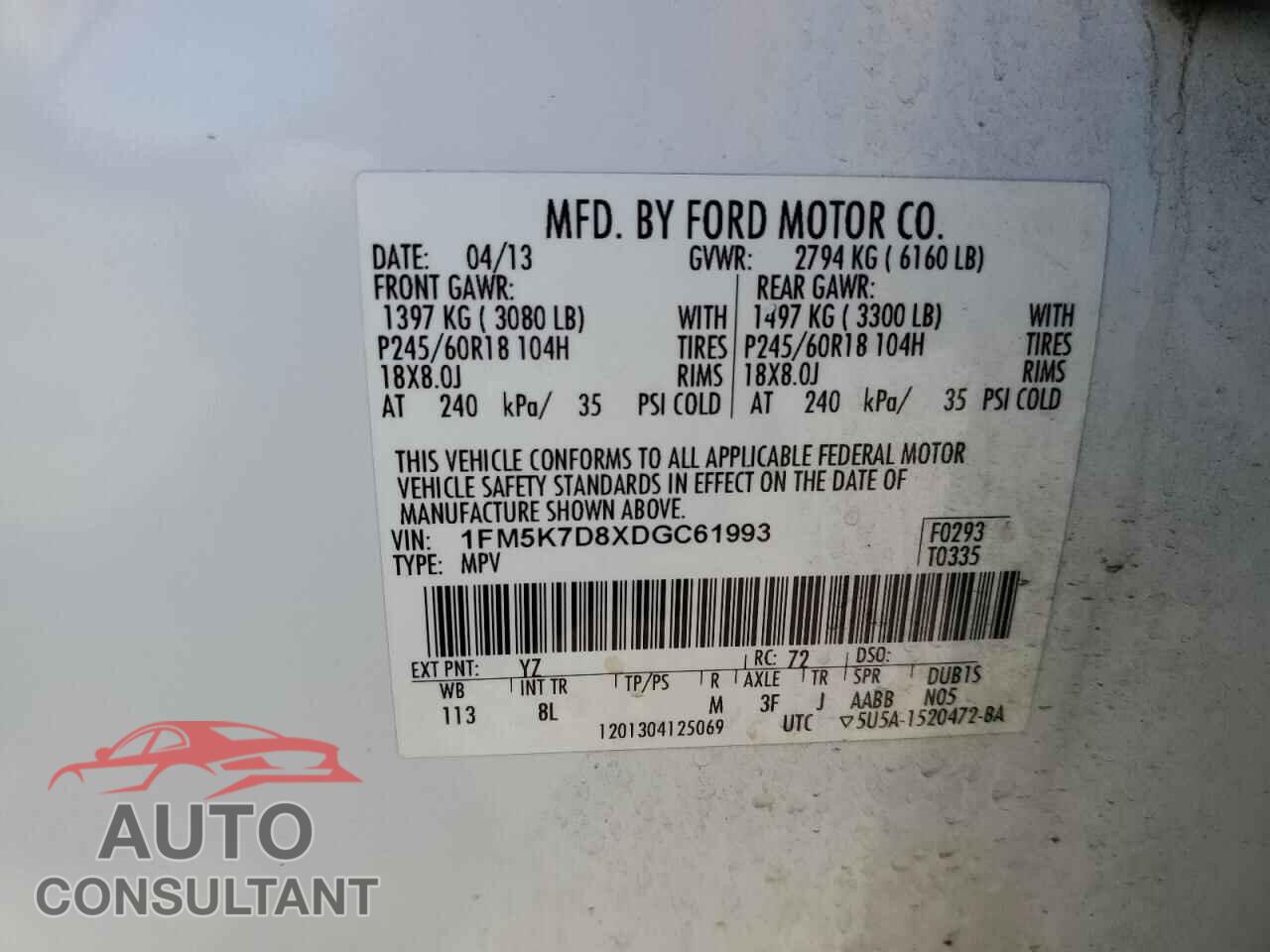 FORD EXPLORER 2013 - 1FM5K7D8XDGC61993