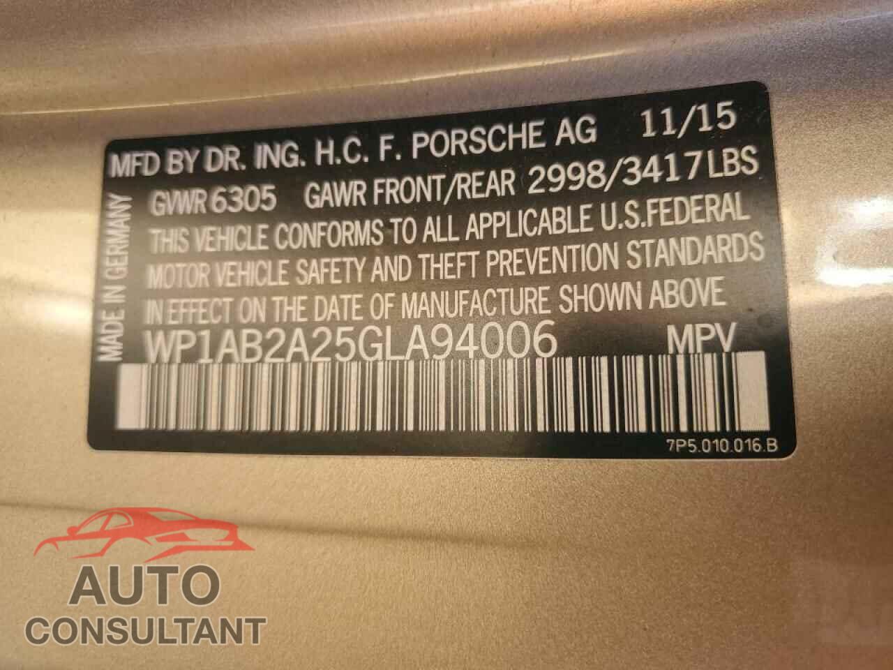 PORSCHE CAYENNE 2016 - WP1AB2A25GLA94006