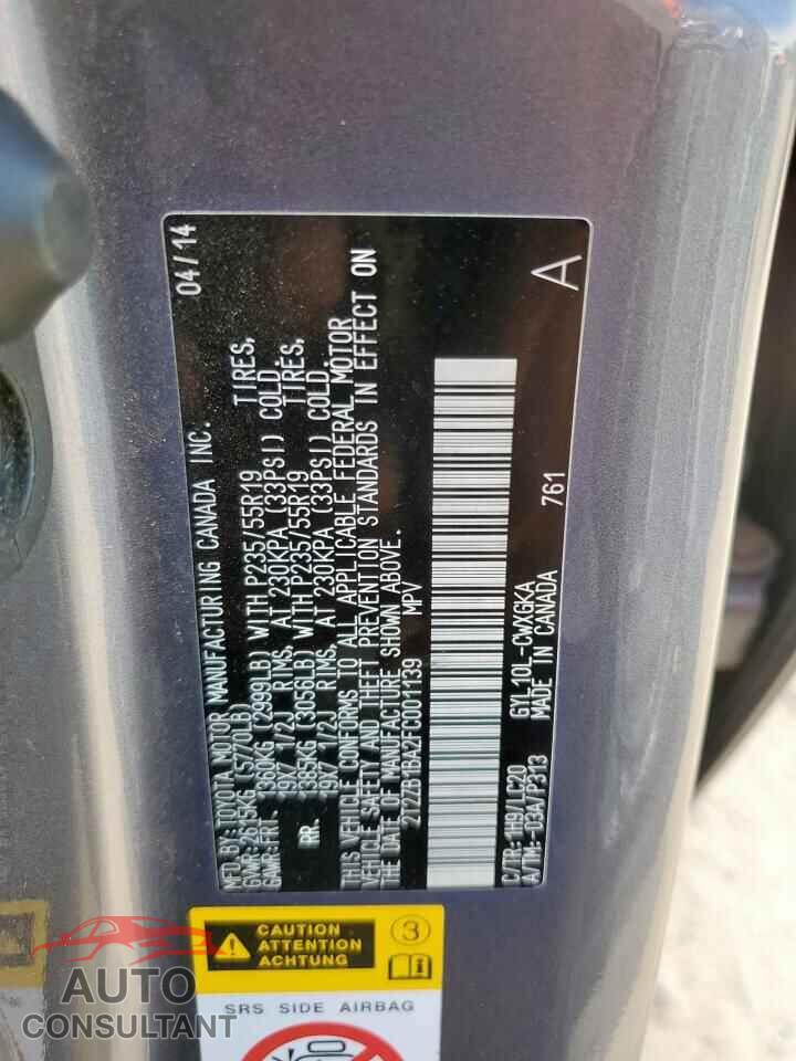 LEXUS RX450 2015 - 2T2ZB1BA2FC001139