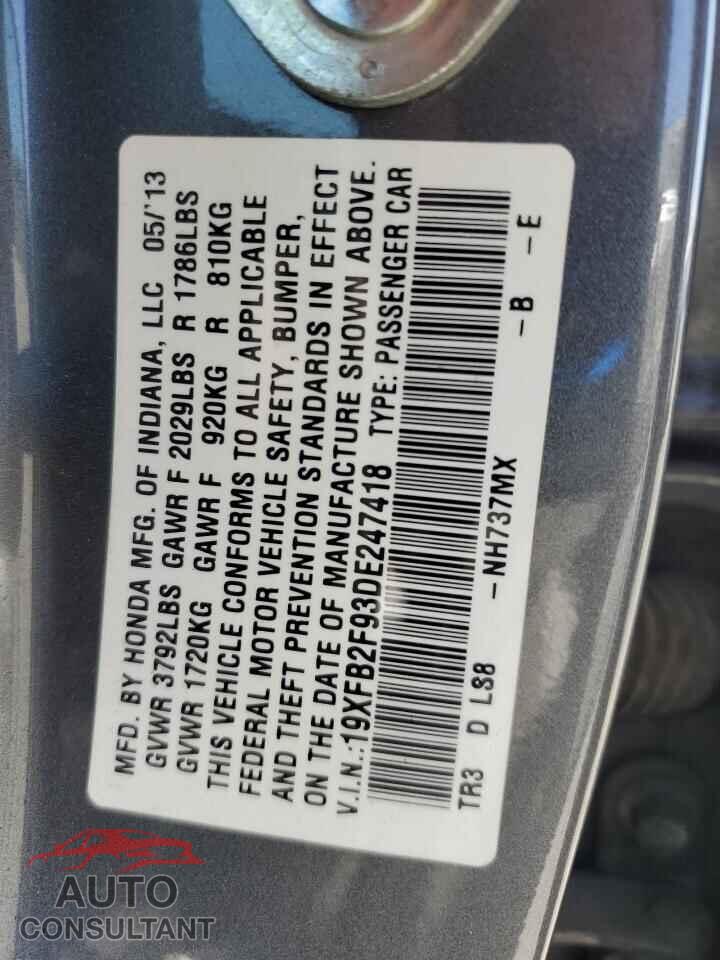 HONDA CIVIC 2013 - 19XFB2F93DE247418