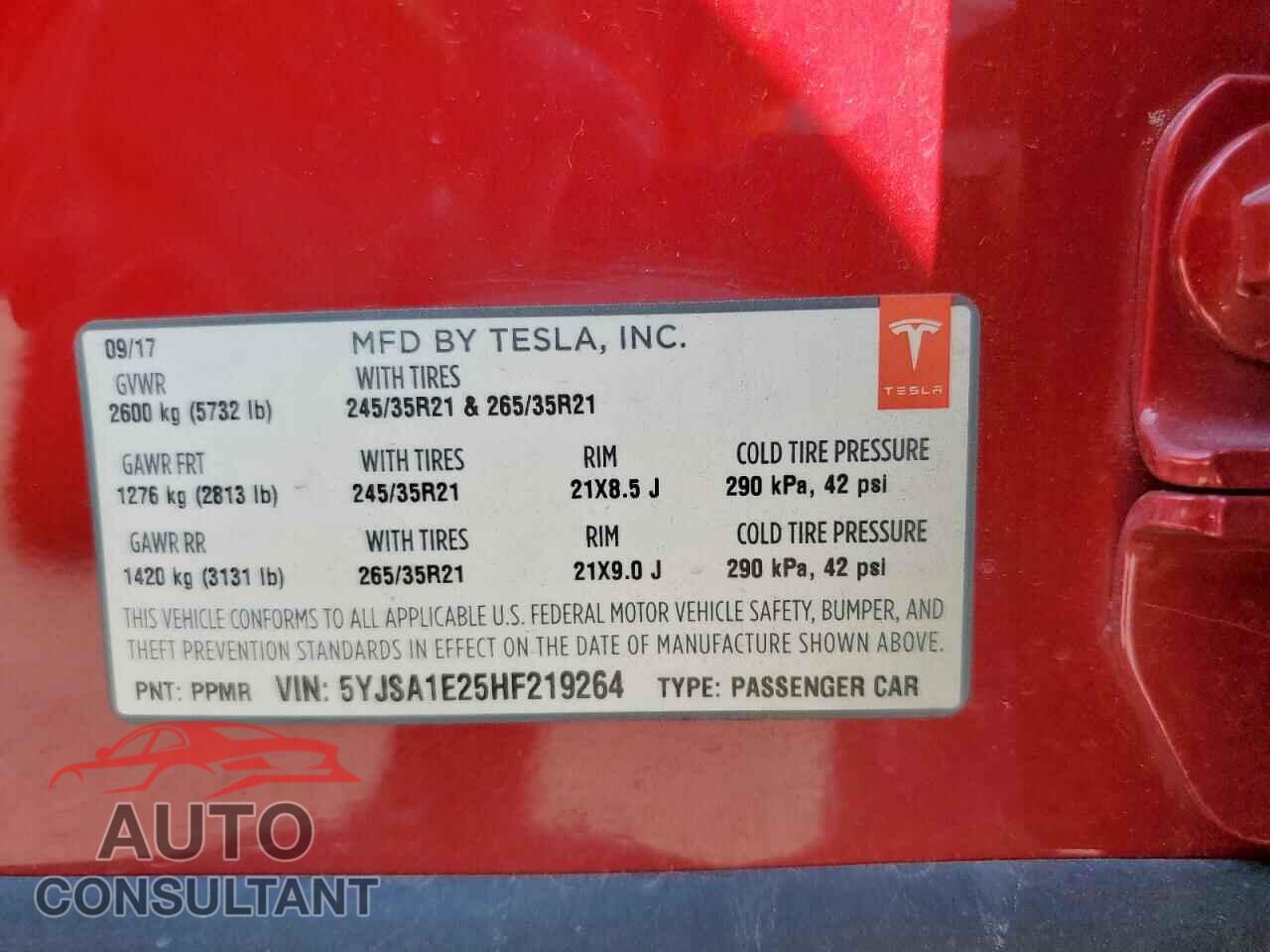 TESLA MODEL S 2017 - 5YJSA1E25HF219264