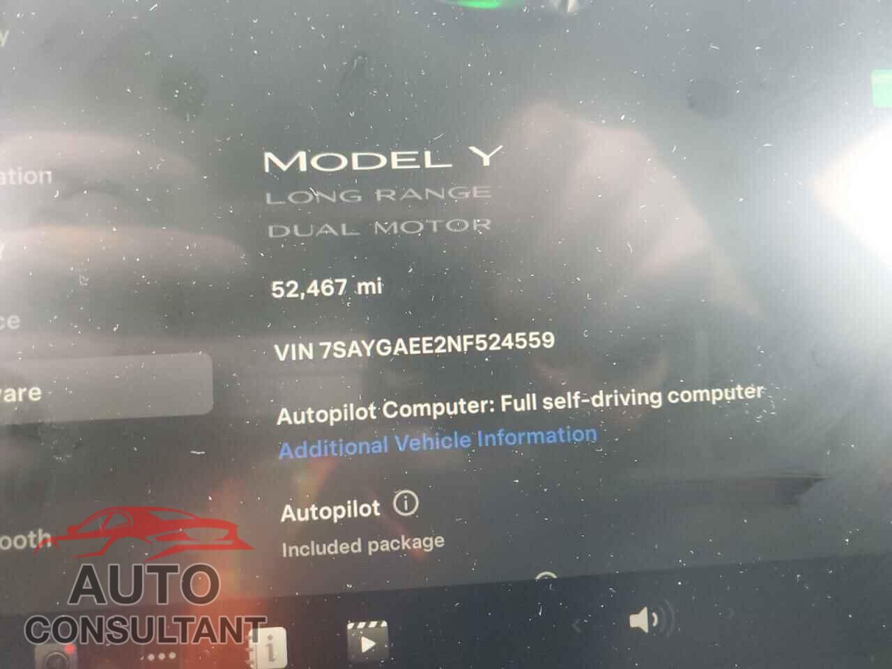 TESLA MODEL Y 2022 - 7SAYGAEE2NF524559