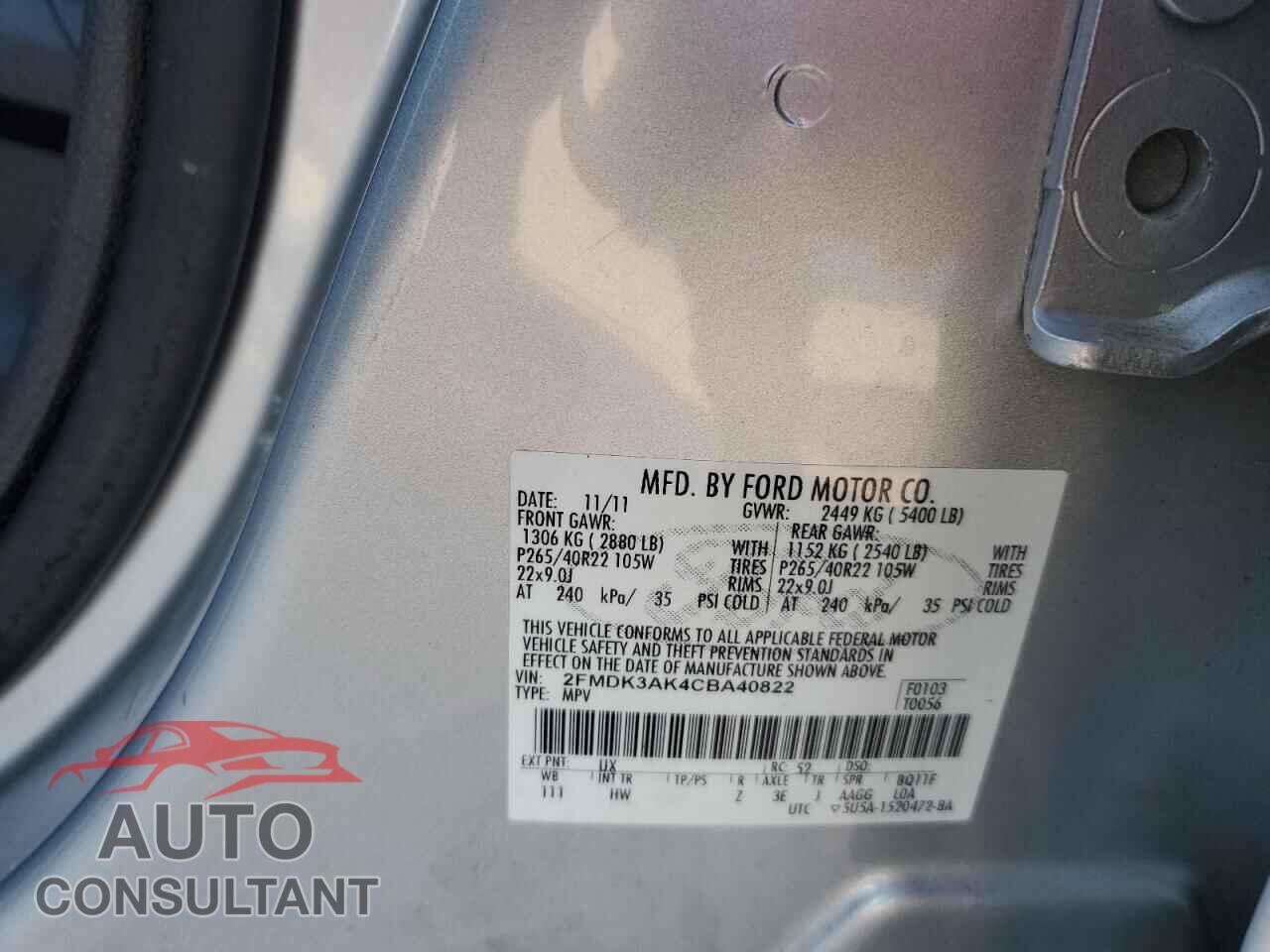FORD EDGE 2012 - 2FMDK3AK4CBA40822
