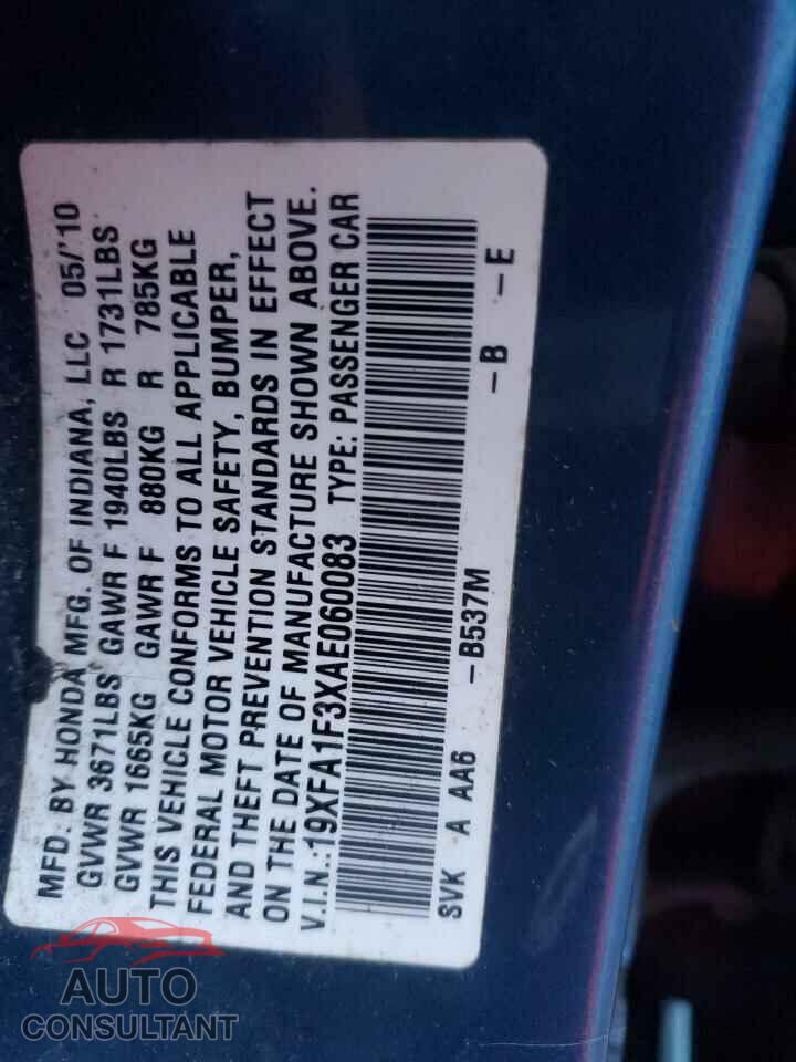 HONDA CIVIC 2010 - 19XFA1F3XAE060083