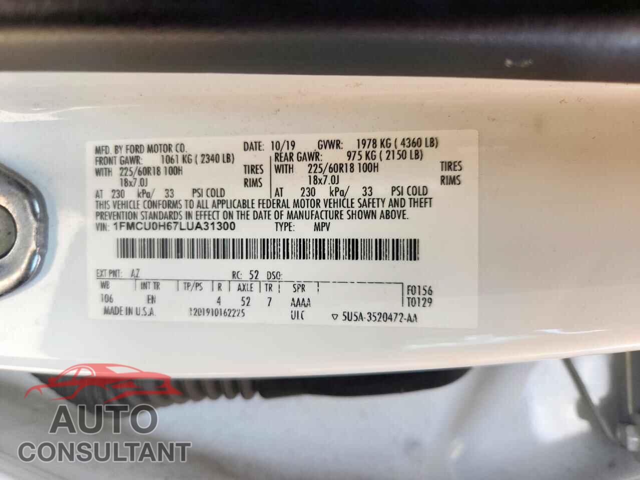 FORD ESCAPE 2020 - 1FMCU0H67LUA31300