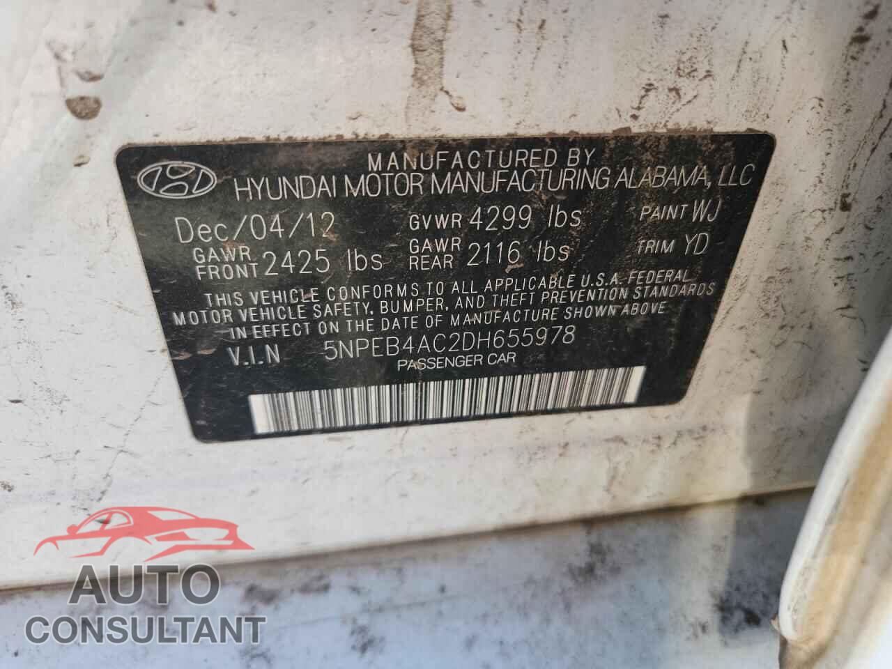 HYUNDAI SONATA 2013 - 5NPEB4AC2DH655978