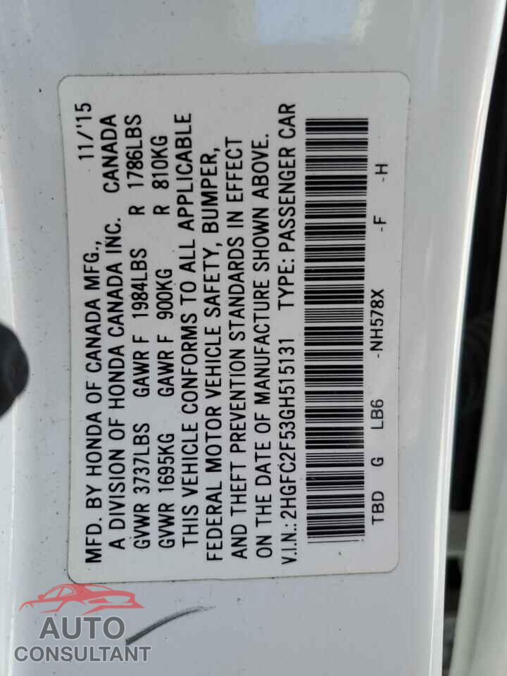 HONDA CIVIC 2016 - 2HGFC2F53GH515131