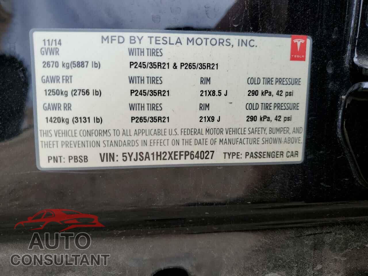 TESLA MODEL S 2014 - 5YJSA1H2XEFP64027