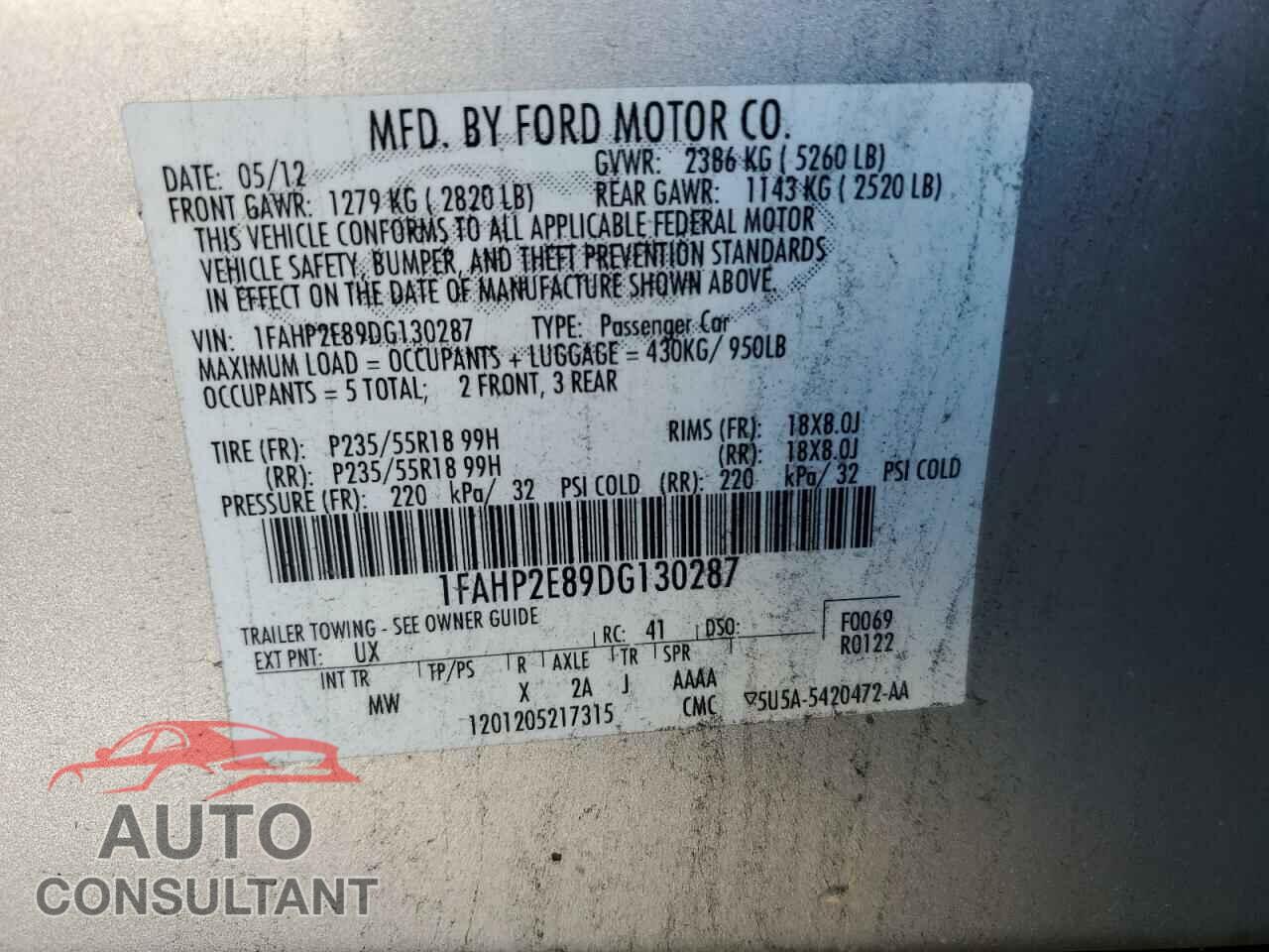 FORD TAURUS 2013 - 1FAHP2E89DG130287