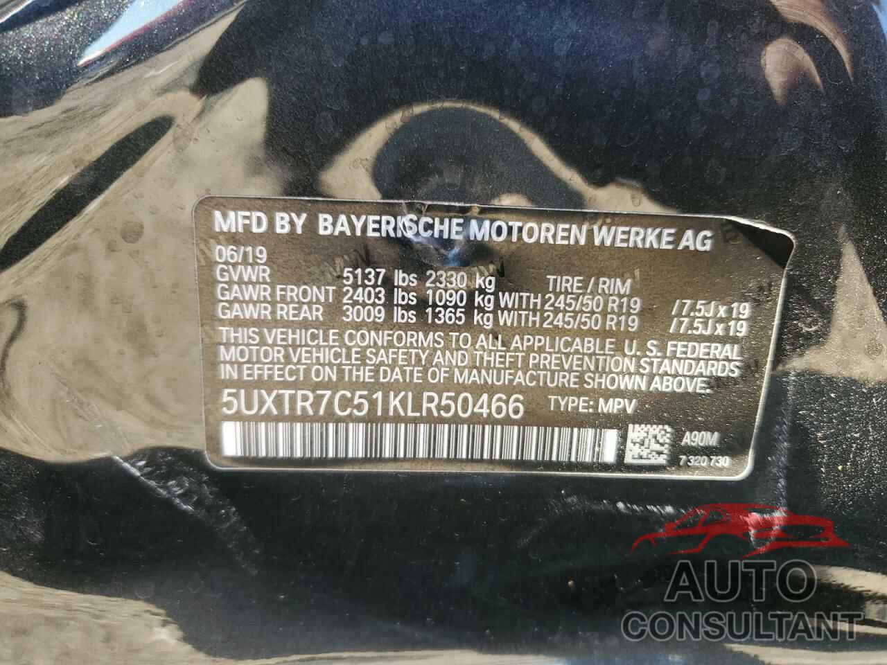 BMW X3 2019 - 5UXTR7C51KLR50466