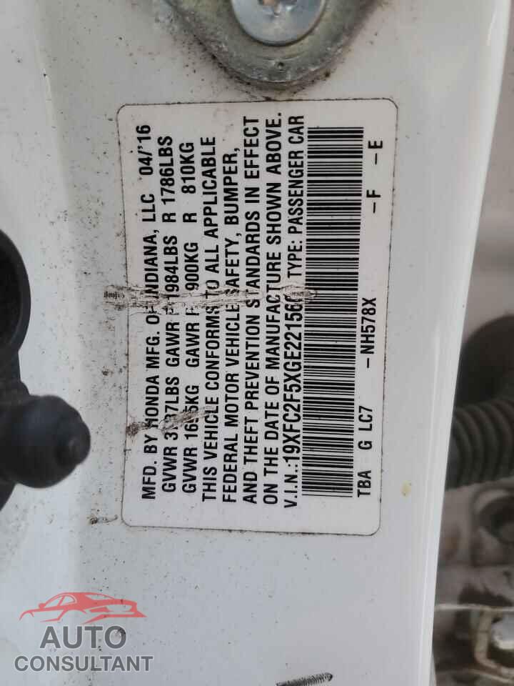 HONDA CIVIC 2016 - 19XFC2F5XGE221560