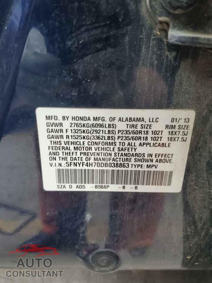 HONDA PILOT 2013 - 5FNYF4H70DB038863