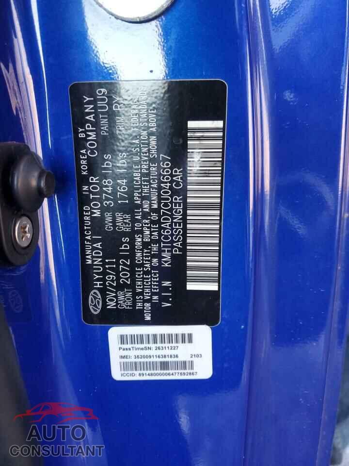 HYUNDAI VELOSTER 2012 - KMHTC6AD7CU046667